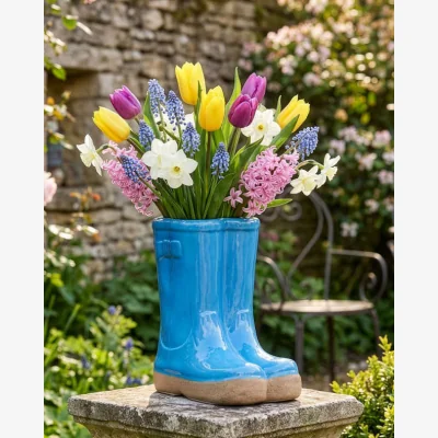 Dibor Small Bright Blue Welly Boot Planter