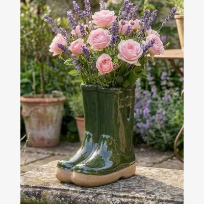 Dibor Dark Green Welly Boot Planter