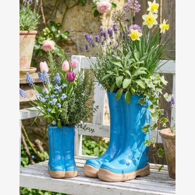 Dibor Little and Large Bright Blue Wellington Boot Plant Pots