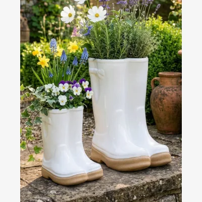Dibor White Wellington Boot Planters