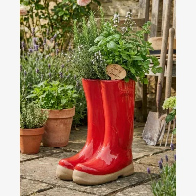 Dibor Large Red Welly Boot Planter with Personalised Marker