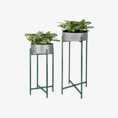 Furniture123 Round Shallow Pot on Stand Set of 2