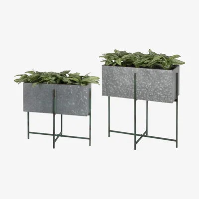 Furniture123 Rectangular Garden Flower Pot on Stand Set of 2