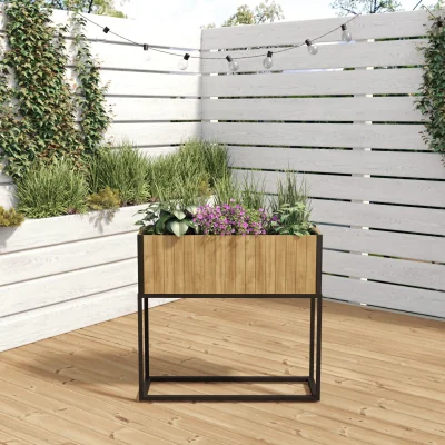 Furniture123 Como Rectangular Wooden Garden Planter with Metal Base - Como