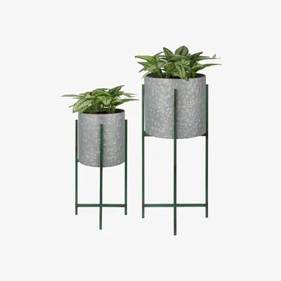 Furniture123 2 Round Zinc Garden Plant Pots on Stands