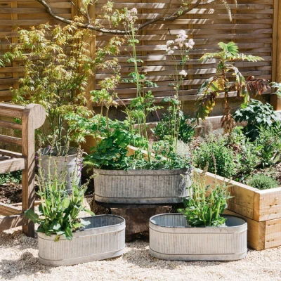 Graham & Green Set of Three Oval Ribbed Planters
