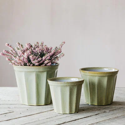 Graham & Green Large Chartreuse Ribbed Plant Pot