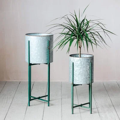 Graham & Green Set of Two Round Zinc Plant Stands