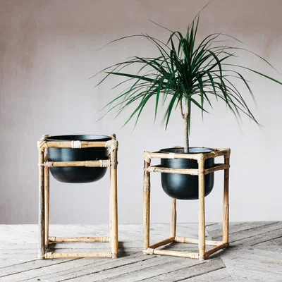 Graham & Green Set of Two Bamboo and Iron Planters