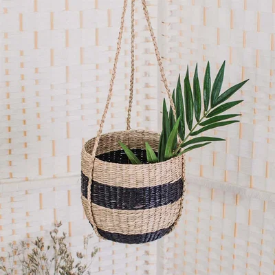Graham & Green Black Stripe Hanging Planter