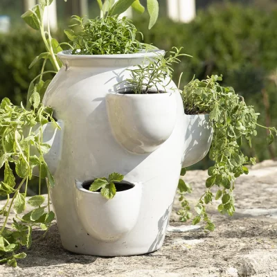 Gardenesque White Ceramic Tiered Strawberry Planter | Herb Planter | W27 x H25cm