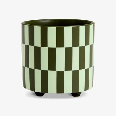 Habitat Habitat Checked Ceramic Footed Planter - Green