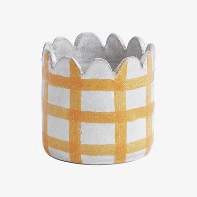 Habitat Habitat Small Scallop Check Planter - White & Yellow