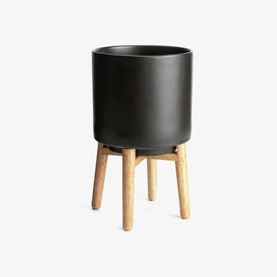 Habitat Habitat Ceramic Planter on Wooden Legs - Black