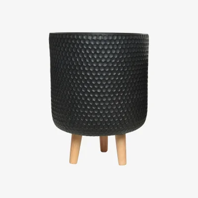 Homebase Zoe Fibre Clay Black Round Outdoor Planter on Legs - Large