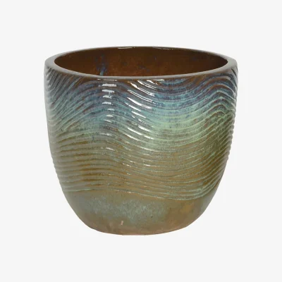 Homebase Maxime Green Glazed Terracotta Planter - Large