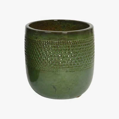 Homebase Singer Green Fibre Clay Glazed Outdoor Planter - Small