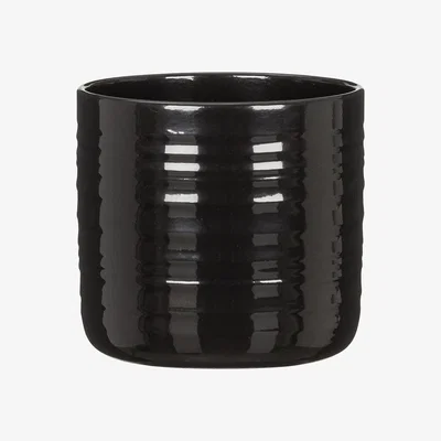 Homebase Scheurich Ripple Glossy Black Indoor Plant Pot - 17cm