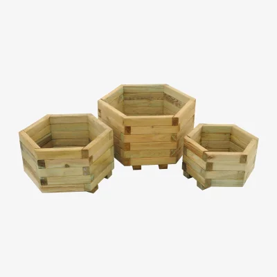 Homebase Forest Garden Wooden York Hexagonal Planter (Set of 3)