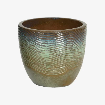 Homebase Maxime Green Glazed Terracotta Planter - Small
