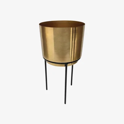 Homebase Brass Indoor Plant Pot with Straight Stand - 14cm