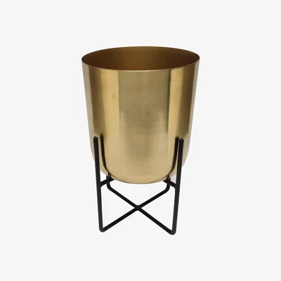 Homebase Brass Indoor Plant Pot with Cross Stand - 13.5cm