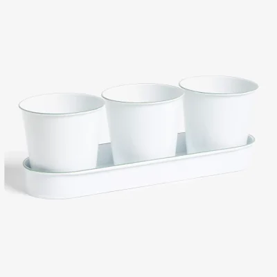 John Lewis John Lewis & Partners Galvanised Steel Kitchen Herb Planter, Set of 3, White