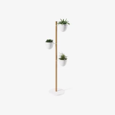 John Lewis Umbra Floristand Trio Freestanding Beech Wood Planter, White/Natural