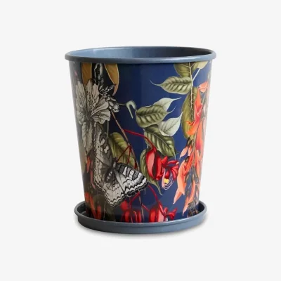John Lewis Ivyline Kew Gardens Temperate House Indoor Planter & Saucer, H18cm, Blue/Multi