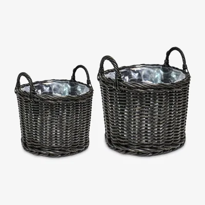 John Lewis Ivyline Woven Rattan Outdoor Basket Planters, Set of 2