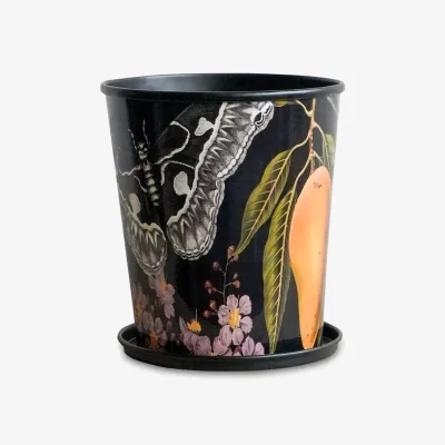 John Lewis Ivyline Kew Gardens Eclectic Orangery Indoor Planter & Saucer, H18cm, Black/Multi