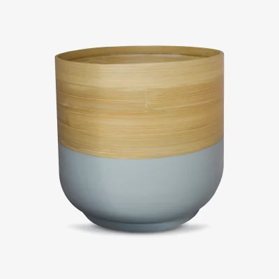 John Lewis Ivyline Bamboo Indoor Plant Pot Cover, 23cm, Grey/Natural