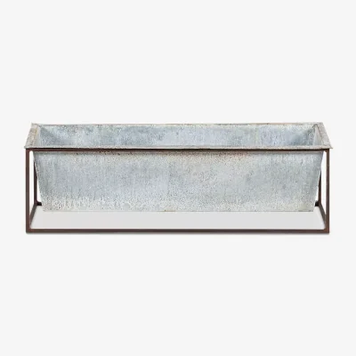 John Lewis Nkuku Narlu Wide Freestanding Window Box Outdoor Planter, W62cm, Aged Zinc