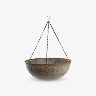 John Lewis Nkuku Abari Round Outdoor Hanging Planter, Aged Zinc
