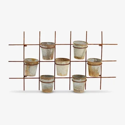 John Lewis Nkuku Abari 7 Pot Outdoor Wall-Mounted Planter, Aged Zinc