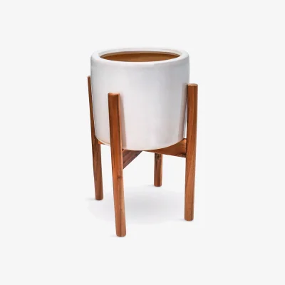 John Lewis Ivyline Anzio Indoor Ceramic Planter & Wood Stand, 24cm