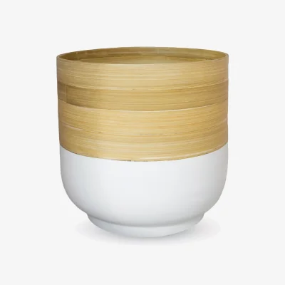 John Lewis Ivyline Bamboo Indoor Planter, 23cm, White/Natural
