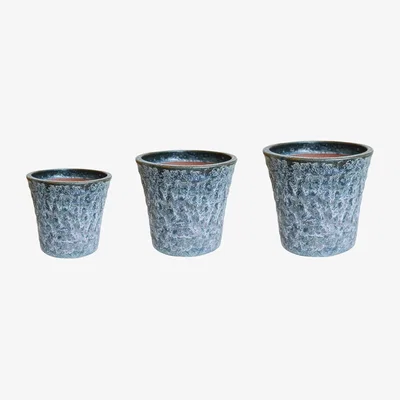 John Lewis Ivyline Stow Glazed Terracotta Outdoor Planters, Set of 3, Sea Foam