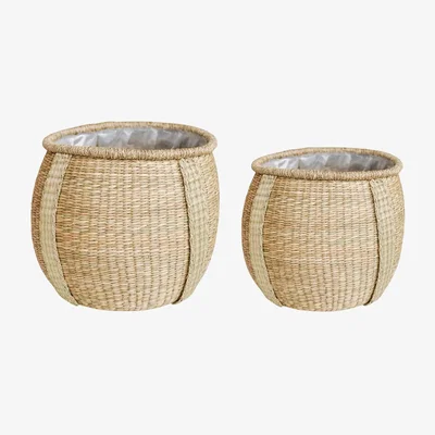 John Lewis Ivyline Pando Woven Seagrass Indoor Basket Planter, Set of 2, Natural