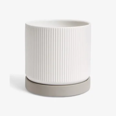 John Lewis John Lewis Ribbed Planter & Base, White