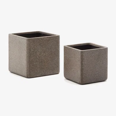 Kave Home Set of 2 Minoa planters with brown stone effect 44 x 44 cm