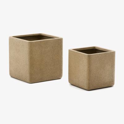 Kave Home Set of 2 Minoa planters with mustard stone effect 44 x 44 cm