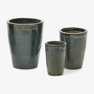 Kave Home Rotja set of 3 terracotta planters with glazed blue finish Ø 26 / 35 / 47 cm