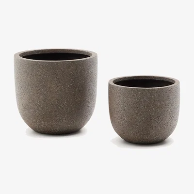 Kave Home Set of 2 Selvi planters with light brown stone effect Ø 37cm