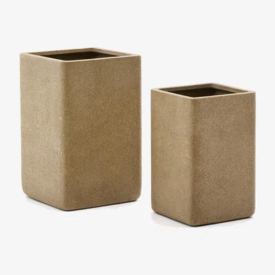 Kave Home Set of 2 Minoa tall planters with mustard stone effect 44 x 44 cm