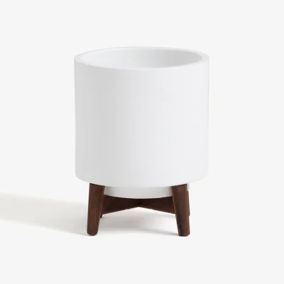 La Redoute Florian Planter on Stand in Ceramic & Walnut