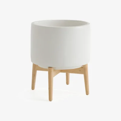 La Redoute Florian Ceramic Planter with Wooden Stand