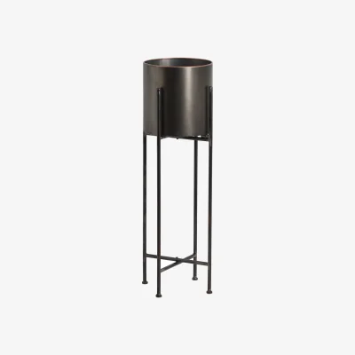 La Redoute 84cm Large Gun Metal Grey Cylindrical Planter On Black Frame