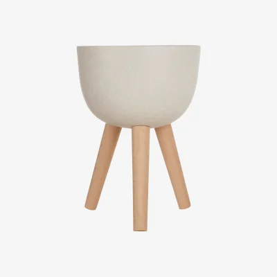 La Redoute 46cm Planter in White with Beech Wood Legs