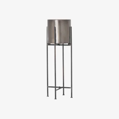 La Redoute 72cm Gun Metal Grey Cylindrical Planter On Black Frame